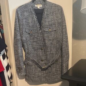 Michale Kors Navy Tweed Blazer with Gold Accents